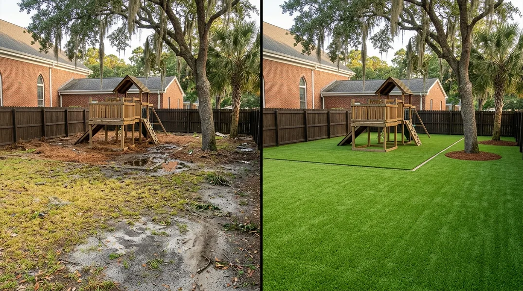 Result artificial grass installation in Charleston - Charleston Artificial Grass Installation